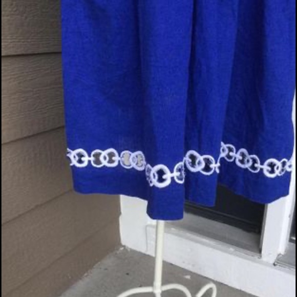 Banana Republic Deep Blue Empire Waist Drawstring & WHite Emdroidery Dress XL - Picture 10 of 15